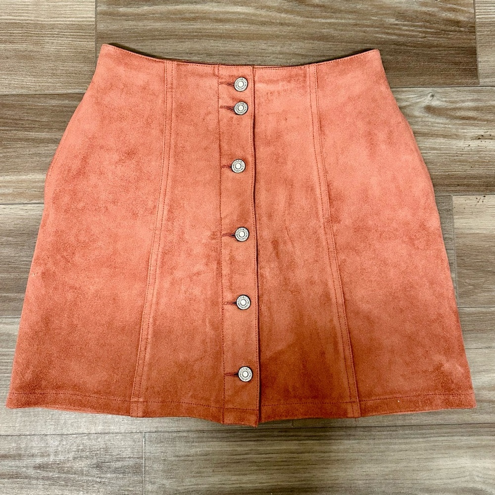 Moussy Front Button Dusty Rose Pink Vegan Suede Mini Skirt w Pockets Sz 1, XS - Picture 2 of 8